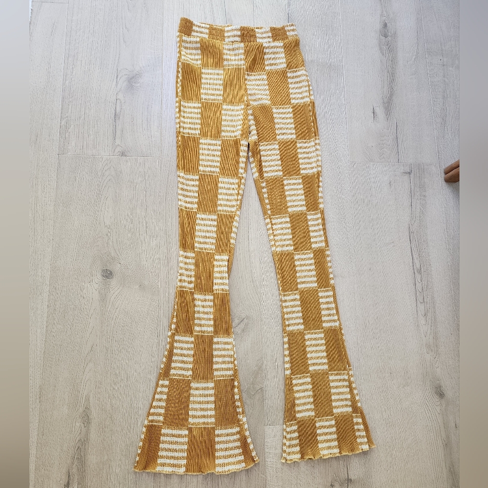 Retro Print Plisse High Waisted Flare Pants